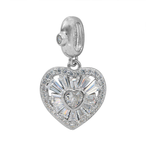 Pendant Sterling Silver Heart Charm Zirconia