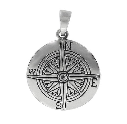 Pendant Sterling Silver Flat Compass  - 27mm