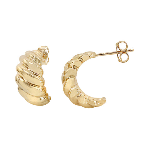 10K Solid Gold Croissant Stud Mediun 8x17mm Earrings