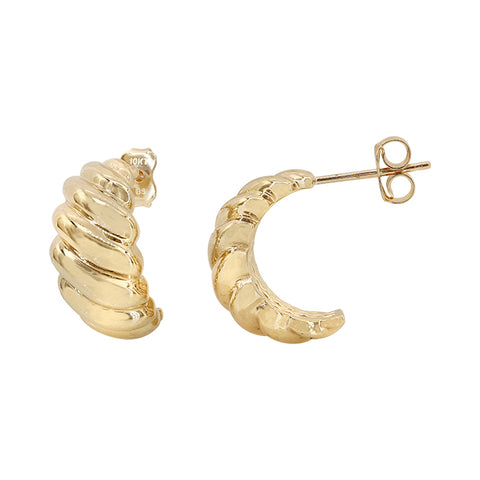 10K Solid Gold Croissant Stud Small 7x14mm Earrings