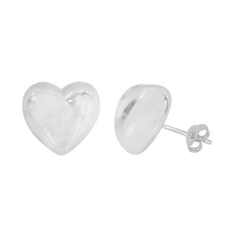 Stud Puffy Heart Earrings Sterling Silver with rhodium, 14x14mm c