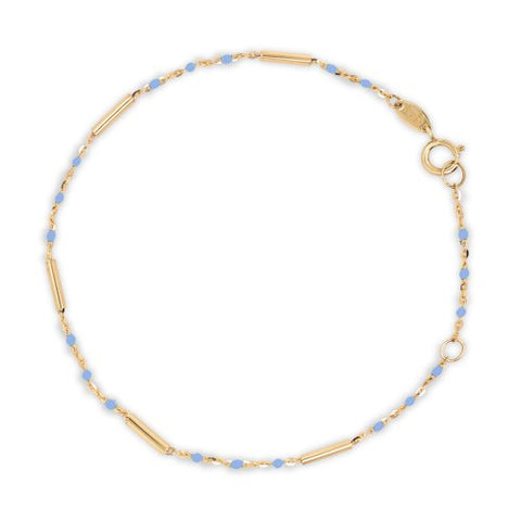 Bracelet Solid Gold 10K  Enamel Bead & Bar Bracelet Blue