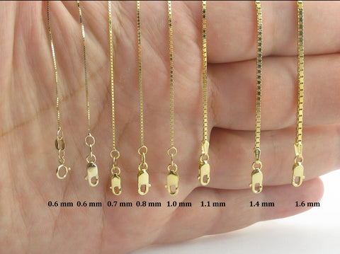 10K Solid Golc Box Chain 0.6mm 0.7mm 0.8mm 1mm 1.1mm 1.4mm 1.6mm 2