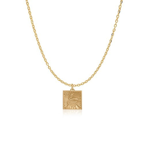 10K Solid Gold Square Snake Medallion Necklace