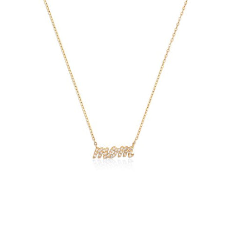 14K Solid Gold MOM Necklace with Diamonds