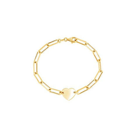 Vermeil Bracelet Flat Heart Paperclip Chain,  7.75”