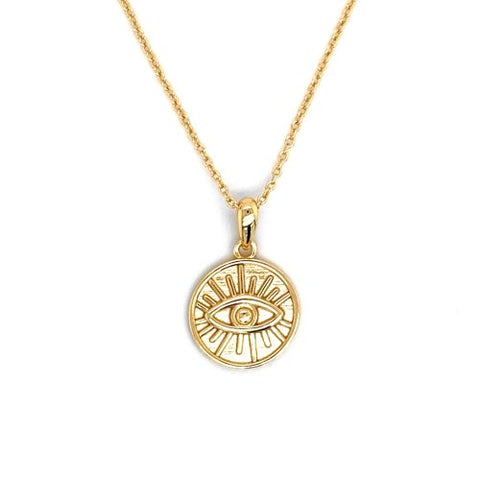 Sterling Silver Gold Vermeil Plain Evil Eye Coin Necklace 1