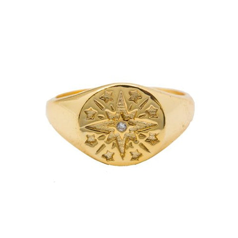 Vermeil Engraved North Star Signet Rings