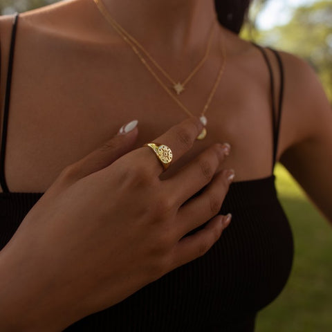 Vermeil Engraved North Star Signet Rings