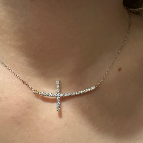 Sterling Silver with rhodium sideway Cross (18x40mm) 1