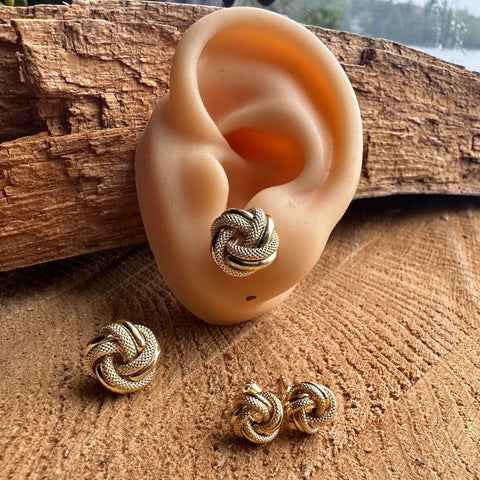 Stud Earrings 10K Solid Gold Love Knot 8