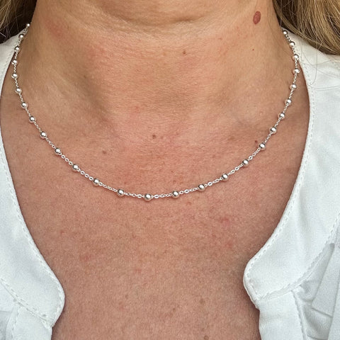 13 SILVER MOON Sterling Silver Satellite Bead Chain Necklace