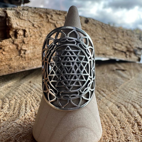  Ring Sterling Silver Sri Yantra statement boho