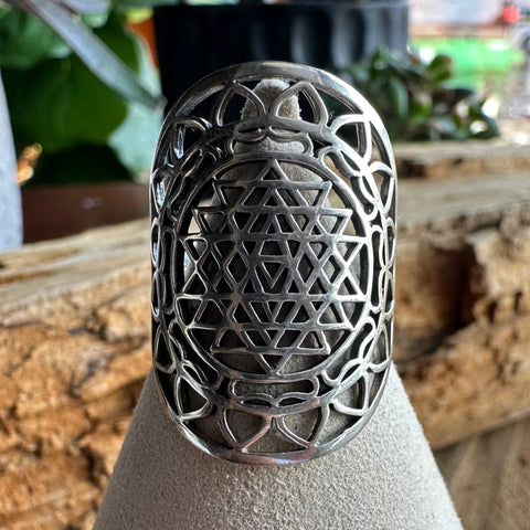 4  Ring Sterling Silver Sri Yantra statement boho