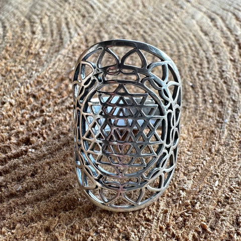 7 Ring Sterling Silver Sri Yantra statement boho