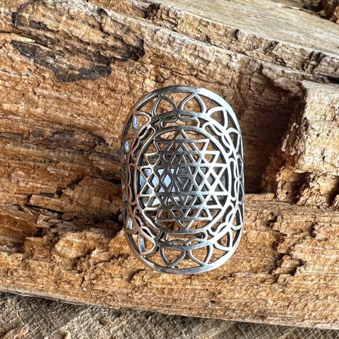 8  Ring Sterling Silver Sri Yantra statement boho