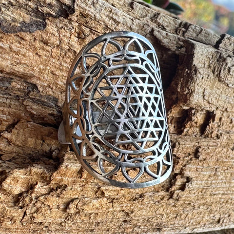 9  Ring Sterling Silver Sri Yantra statement boho