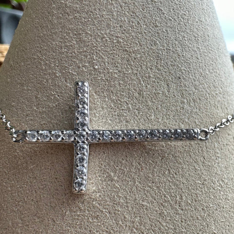 Sterling Silver Cross Charm Cubic Zirconia Bracelet 14x26mm 3