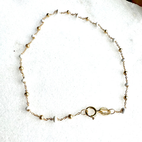 Bracelet Solid Gold 10K Enamel Gold Beads Rolo Chain