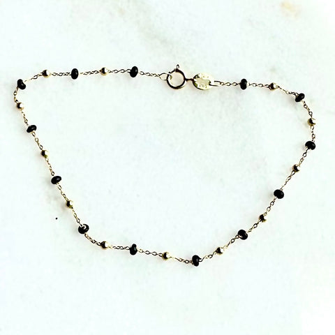 Bracelet Solid Gold 10K Enamel Gold Beads Rolo Chain