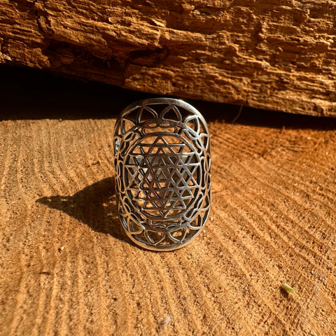  Ring Sterling Silver Sri Yantra statement boho