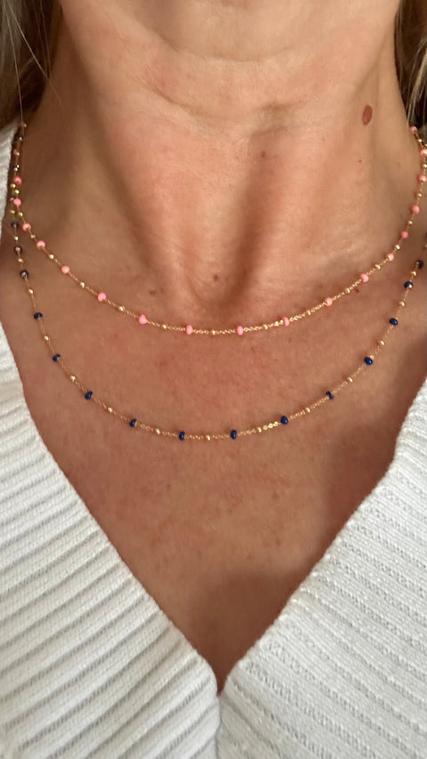 10K Solid Gold Enamel and Bead Necklace