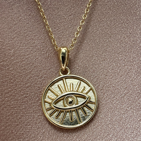 7 Sterling Silver Gold Vermeil Plain Evil Eye Coin Necklace