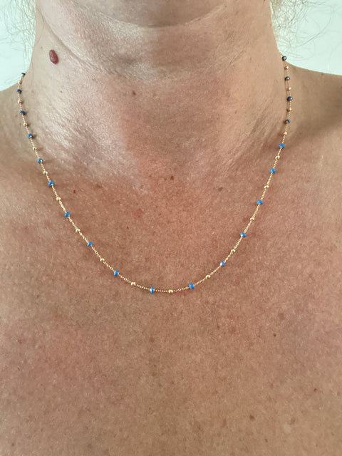 10K Solid Gold Enamel and Bead Necklace