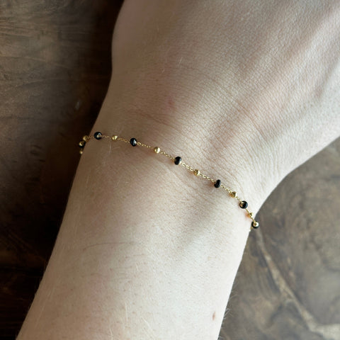 10 Bracelet Solid Gold 10K rolo chain with gold beads black enamel