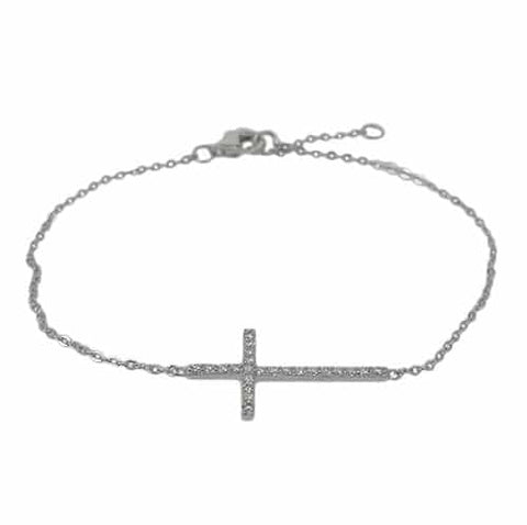 Sterling Silver Cross Charm Cubic Zirconia Bracelet 14x26mm 1