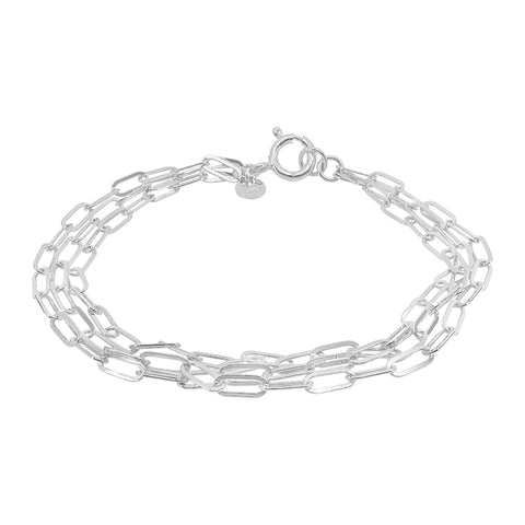 Sterling silver, triple paperclip link bracelet, 7.5″