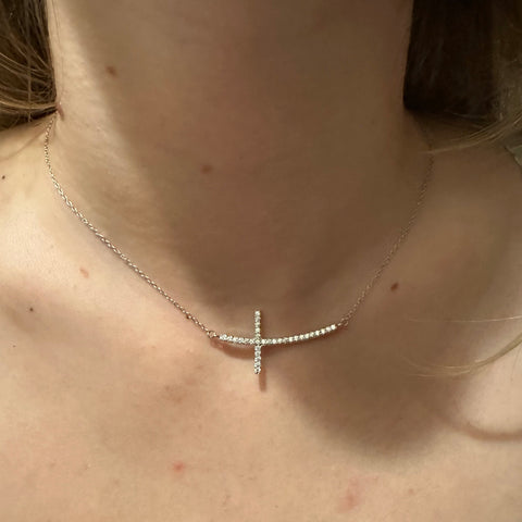 Sterling Silver with rhodium sideway Cross (18x40mm) 6