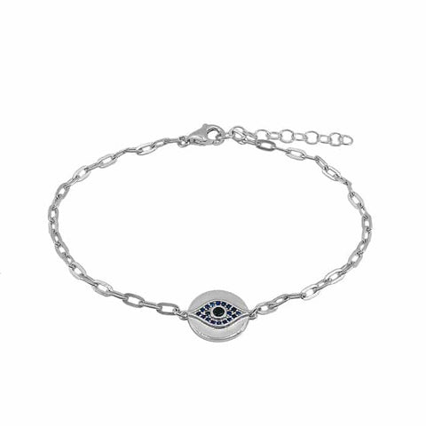 Bracelet Sterling Silver  Evil Eye Dainty Blue CZ