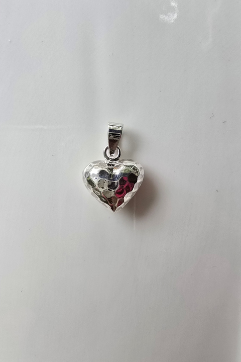 Sterling Silver Hammered style puffy heart Pendant 13mm x 7mm 3