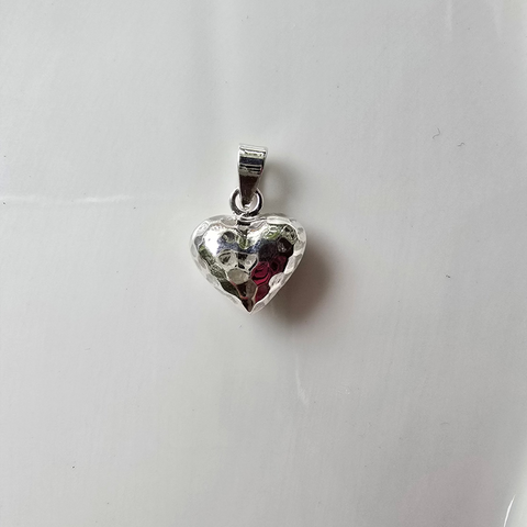 Sterling Silver Hammered style puffy heart Pendant 13mm x 7mm 5