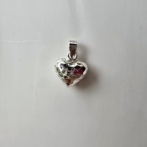 Sterling Silver Hammered style puffy heart Pendant 13mm x 7mm 6