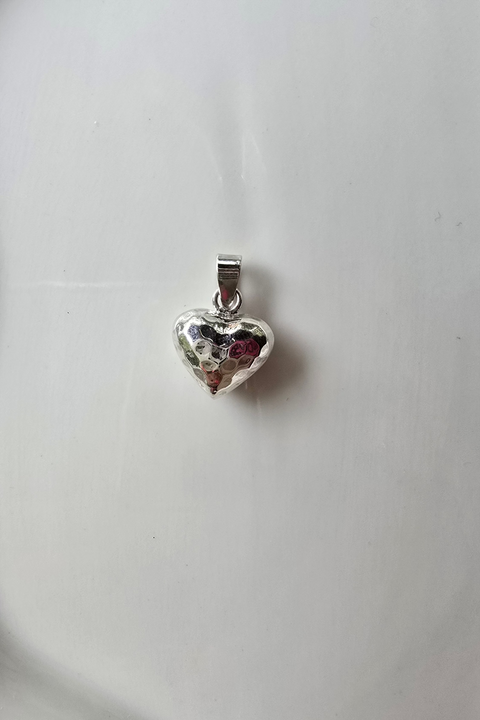 Sterling Silver Hammered style puffy heart Pendant 13mm x 7mm 7