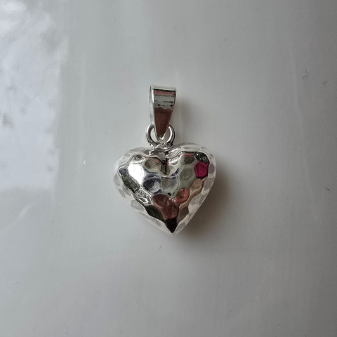 Sterling Silver Hammered style puffy heart Pendant 13mm x 7mm 2