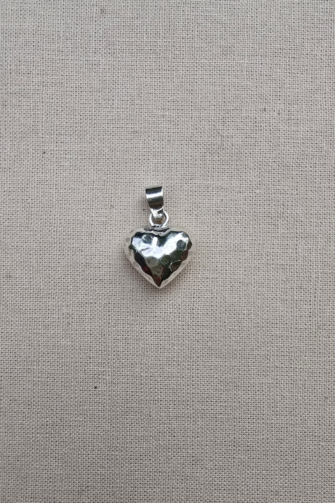 Sterling Silver Hammered style puffy heart Pendant 13mm x 7mm