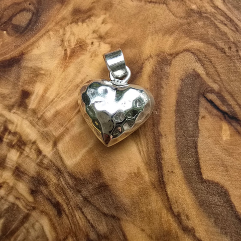 Sterling Silver Hammered style puffy heart Pendant 13mm x 7mm