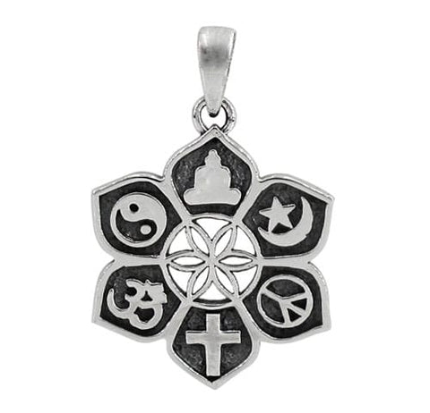 Sterling silver coexist harmony pendant, 28mm diameter