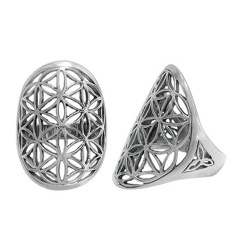 Sterling Silver long ring with Flower of Life design 30mm length. 9