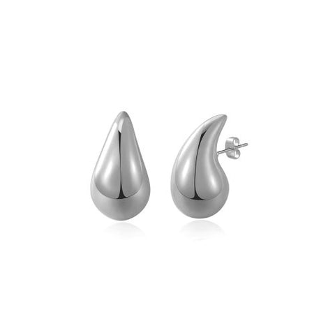 Tear Drop Earrings Half Moon Chunky Medium Size Stud Sterling Silver 