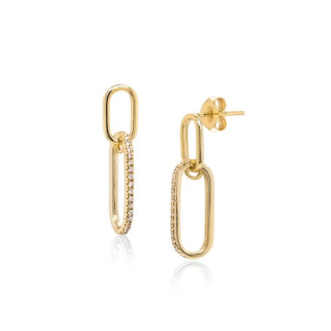 Sterling Silver Gold Vermeil Trendy CZ Paperclip Links Studs 1