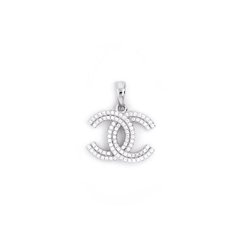 Pendant Double Row CC Sterling Silver with Zirconia