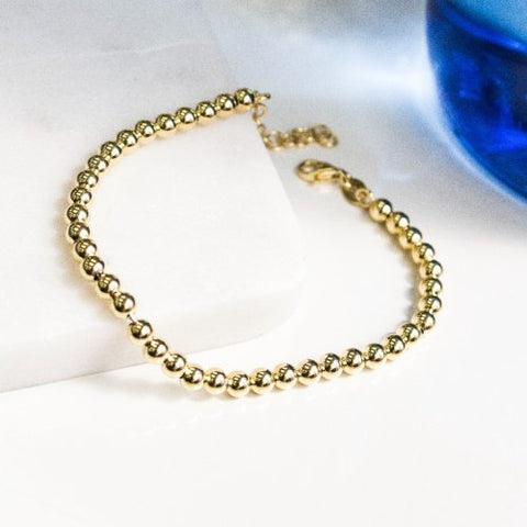 Vermeil Bracelet 4mm Beads Ball, 7.5”