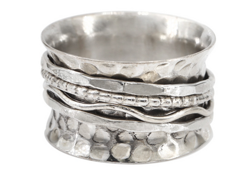 7 Sterling Silver meditation ring with hammered finish and multi band 14mm width