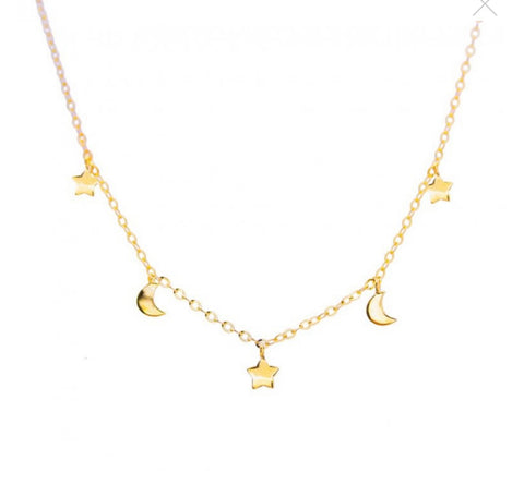 10K Solid Gold STELLA Necklace Moon Stars women 1